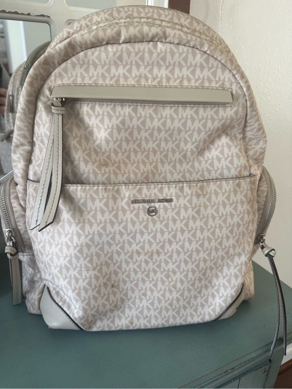 Michael Kors Beige Logo-Print Backpack Interior View
